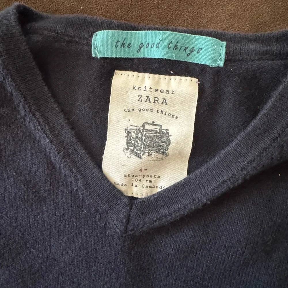 Zara Kids Dark Blue V-Neck Sweater - Boys 4